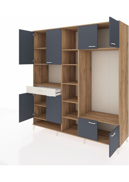 Kronos Dolap 12 Raflı Tek Çekmeceli 8 Kapaklı 220X59X243 Çam-Antrasit/aytaşı modelleri