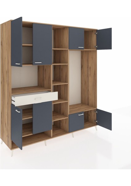 Kronos Dolap 12 Raflı Tek Çekmeceli 8 Kapaklı 220X59X243 Çam-Antrasit/aytaşı indirimleri