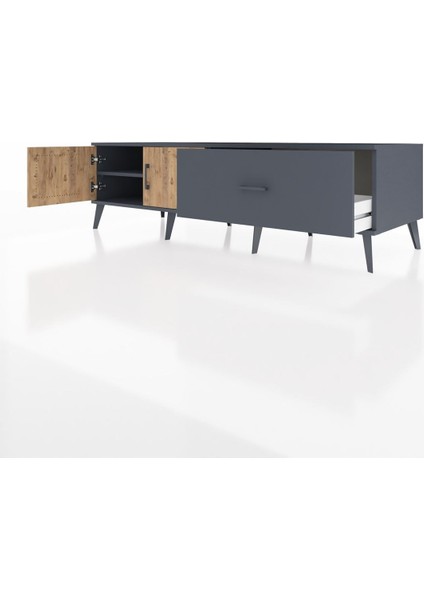 Kronos Tv Ünitesi Tek Raflı Tek Çekmeceli 2 Kapaklı 176X59X51 Antrasit-Çam/antrasit modelleri