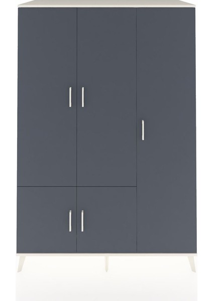 Kronos Dolap 7 Raflı 5 Kapaklı Tek Askılı 132X59X195 Aytaşı-Antrasit/çam