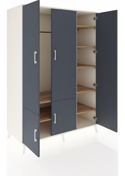 Kronos Dolap 7 Raflı 5 Kapaklı Tek Askılı 132X59X195 Aytaşı-Antrasit/çam indirimleri