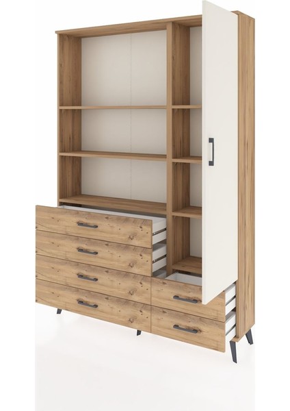 Arges Dolap 7 Raflı 6 Çekmeceli Tek Kapaklı 132X30X195 Çam-Aytaşı/çam modelleri