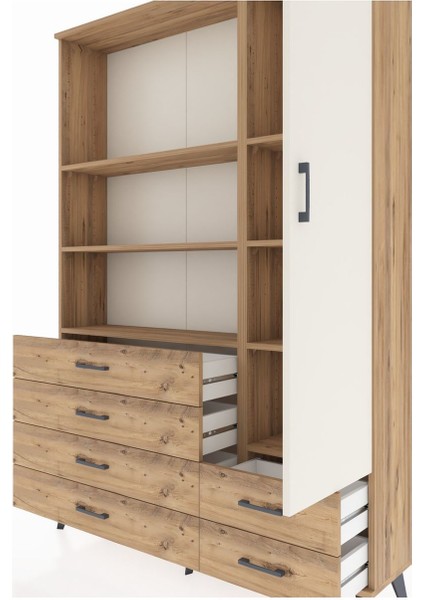 Arges Dolap 7 Raflı 6 Çekmeceli Tek Kapaklı 132X30X195 Çam-Aytaşı/çam fırsatları
