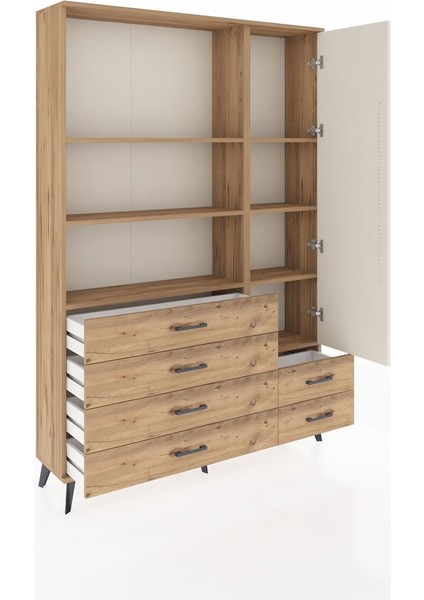 Arges Dolap 7 Raflı 6 Çekmeceli Tek Kapaklı 132X30X195 Çam-Aytaşı/çam indirimleri