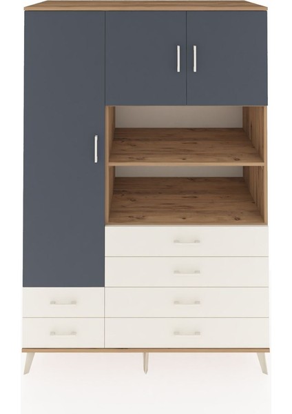 Kronos Dolap 8 Raflı 6 Çekmeceli 3 Kapaklı 132X59X195 Çam-Antrasit/aytaşı