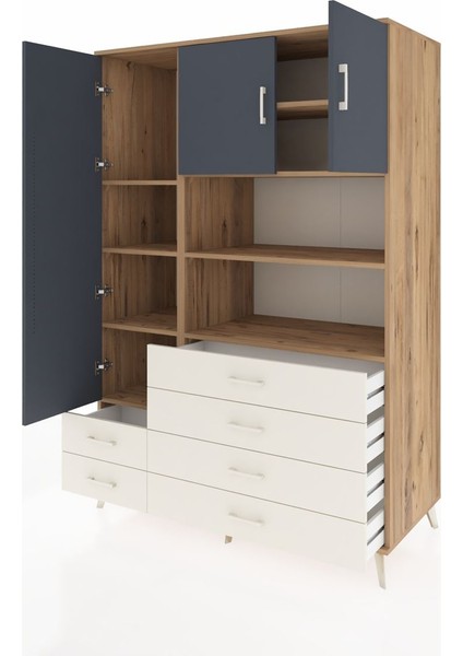 Kronos Dolap 8 Raflı 6 Çekmeceli 3 Kapaklı 132X59X195 Çam-Antrasit/aytaşı modelleri