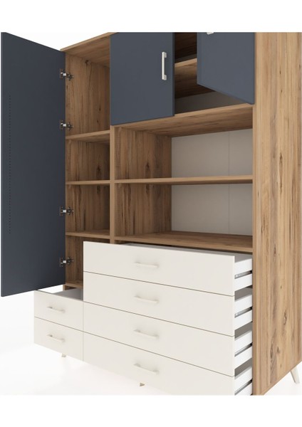 Kronos Dolap 8 Raflı 6 Çekmeceli 3 Kapaklı 132X59X195 Çam-Antrasit/aytaşı fırsatları