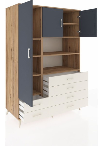 Kronos Dolap 8 Raflı 6 Çekmeceli 3 Kapaklı 132X59X195 Çam-Antrasit/aytaşı indirimleri