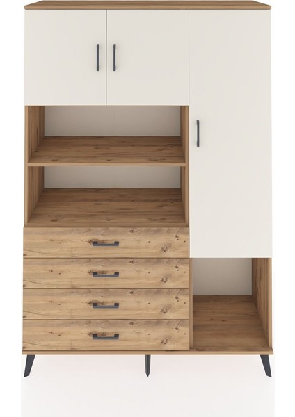Hyperion Dolap 8 Raflı 4 Çekmeceli 3 Kapaklı 132X44X195 Çam-Aytaşı/çam
