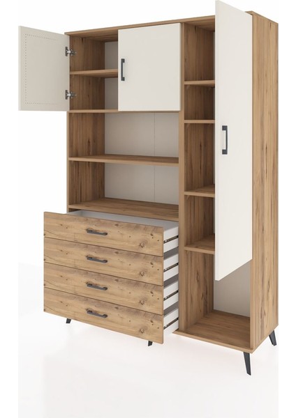 Hyperion Dolap 8 Raflı 4 Çekmeceli 3 Kapaklı 132X44X195 Çam-Aytaşı/çam modelleri