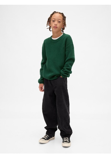 Erkek Çocuk Yeşil Cashsoft Relaxed Bisiklet Yaka Kazak modelleri