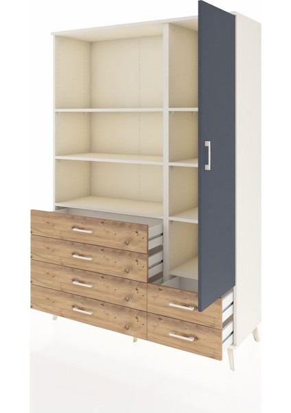 Hyperion Dolap 7 Raflı 6 Çekmeceli Tek Kapaklı 132X44X195 Aytaşı-Antrasit/çam modelleri