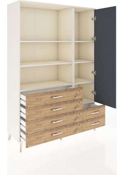 Hyperion Dolap 7 Raflı 6 Çekmeceli Tek Kapaklı 132X44X195 Aytaşı-Antrasit/çam indirimleri