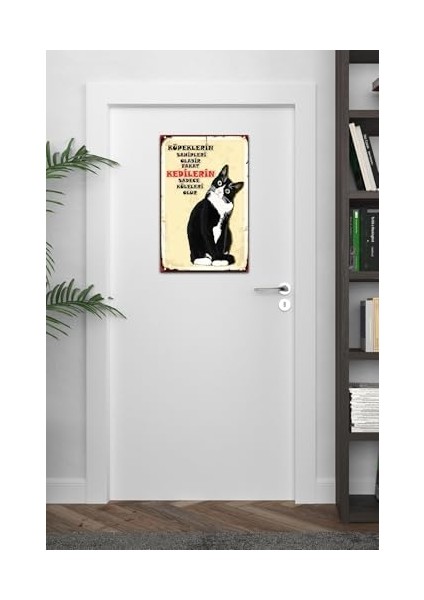 Kuşe Kağıt Duvar Posteri Kedilerin Sadece Köleleri Olur Retro DRTR0033 modelleri