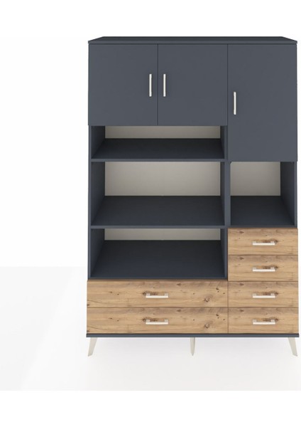 Hyperion Dolap 9 Raflı 6 Çekmeceli 3 Kapaklı 132X44X195 Antrasit-Antrasit/çam