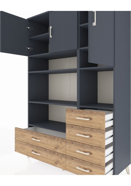 Hyperion Dolap 9 Raflı 6 Çekmeceli 3 Kapaklı 132X44X195 Antrasit-Antrasit/çam fırsatları