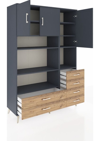 Hyperion Dolap 9 Raflı 6 Çekmeceli 3 Kapaklı 132X44X195 Antrasit-Antrasit/çam indirimleri