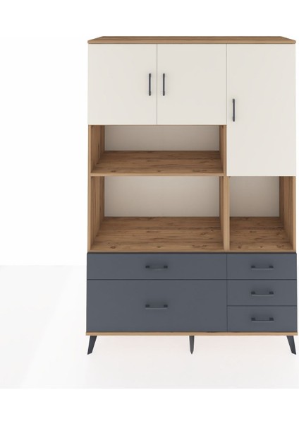 Hyperion Dolap 8 Raflı 5 Çekmeceli 3 Kapaklı 132X44X195 Çam-Aytaşı/antrasit