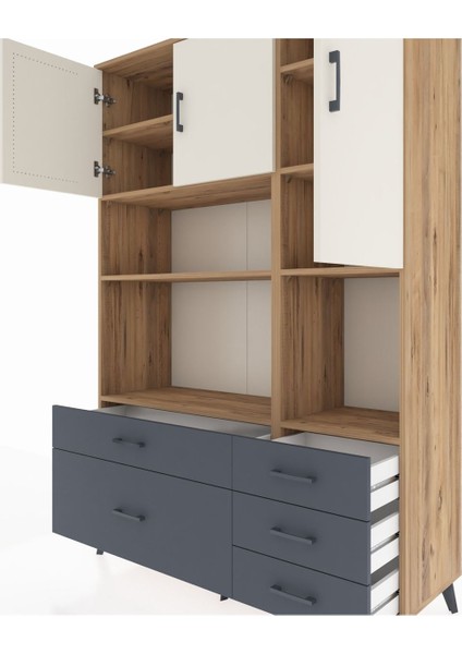 Hyperion Dolap 8 Raflı 5 Çekmeceli 3 Kapaklı 132X44X195 Çam-Aytaşı/antrasit fırsatları
