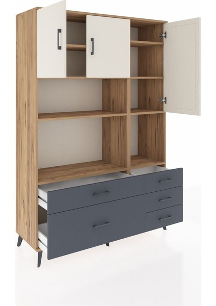 Hyperion Dolap 8 Raflı 5 Çekmeceli 3 Kapaklı 132X44X195 Çam-Aytaşı/antrasit indirimleri