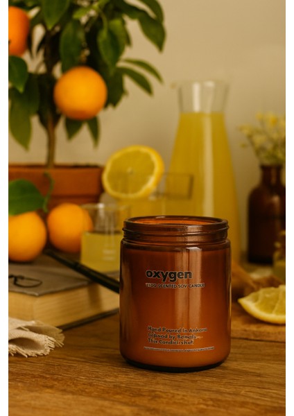 : Oxygen : Amber Cam Kavanozda : Kokulu Soya Mum (Limon, Bergamot, Iris Çiçeği, Ylang Ylang)