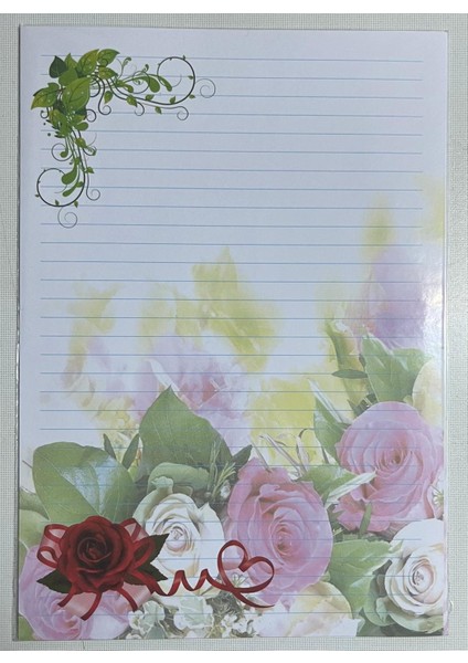 Desenli Mektup Kağıdı Renkli Büyükçiçek Desenli 15Lİ Paket+15 mektup zarfı