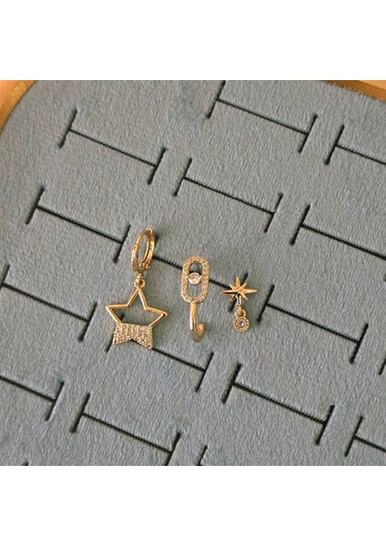 Özel Seri Taşlı Yıldız Üçlü Çelik Küpe fiyatları