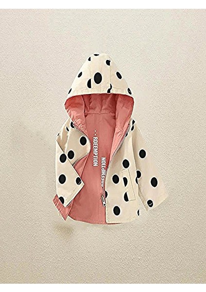Kız Çocuk Puantiyeli Renk Detaylı Çift Taraflı Giyilebilir Kapüşonlu Mevsimlik Trençkot Yağmurluk fırsatları