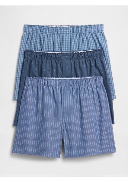 Erkek Mavi 3'lü Boxer Seti