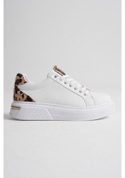 Vega Leopar Detaylı Beyaz Kadın Spor Ayakkabı