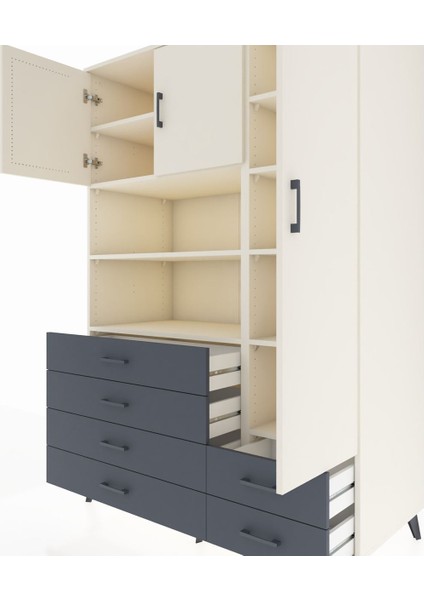 Kronos Dolap 9 Raflı 6 Çekmeceli 3 Kapaklı 132X59X195 Aytaşı-Aytaşı/antrasit fırsatları
