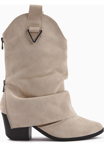 Peggy Bej Süet Kadın Topuklu Western Çizme