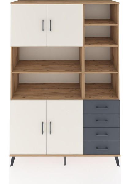 Hyperion Dolap 9 Raflı 4 Çekmeceli 4 Kapaklı 132X44X195 Çam-Aytaşı/antrasit