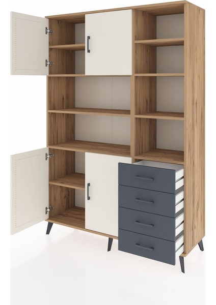 Hyperion Dolap 9 Raflı 4 Çekmeceli 4 Kapaklı 132X44X195 Çam-Aytaşı/antrasit modelleri