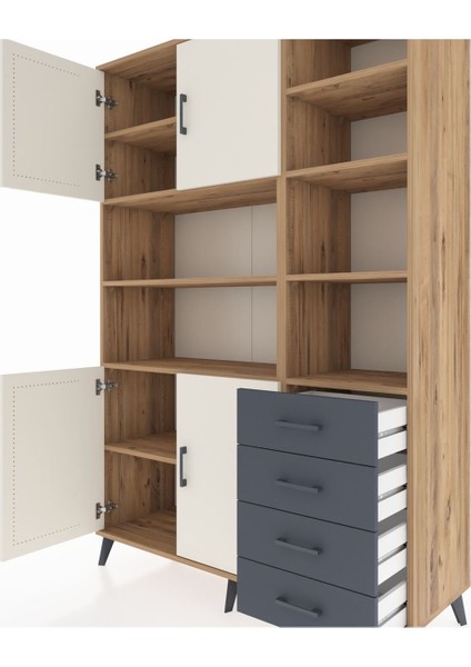 Hyperion Dolap 9 Raflı 4 Çekmeceli 4 Kapaklı 132X44X195 Çam-Aytaşı/antrasit fırsatları