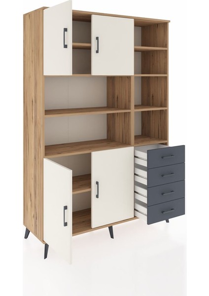 Hyperion Dolap 9 Raflı 4 Çekmeceli 4 Kapaklı 132X44X195 Çam-Aytaşı/antrasit indirimleri