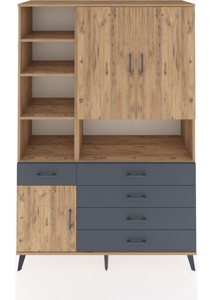 Hyperion Dolap 8 Raflı 5 Çekmeceli 3 Kapaklı 132X44X195 Çam-Çam/antrasit