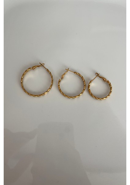 Lüks Burgu Desenli Paslanmaz Çelik Halka Küpe Seti - 3 Boy Altın Tonu fiyatları