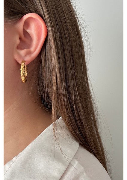 Lüks Burgu Desenli Paslanmaz Çelik Halka Küpe Seti - 3 Boy Altın Tonu modelleri