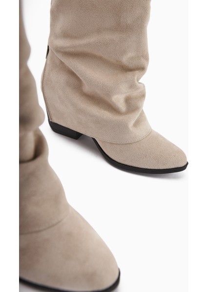 Peggy Bej Süet Kadın Topuklu Western Çizme fırsatları