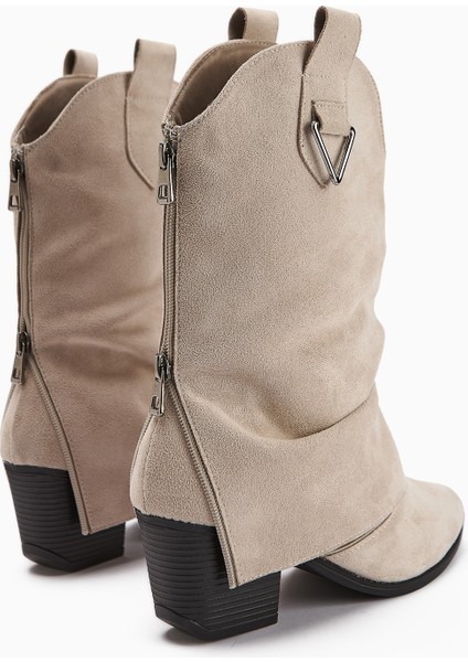 Peggy Bej Süet Kadın Topuklu Western Çizme indirimleri