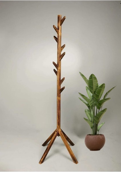 Ahşap Ayaklı Askılık Portmanto Modern Elbise Askısı Konfeksiyon 175 cm Naturel Ceviz