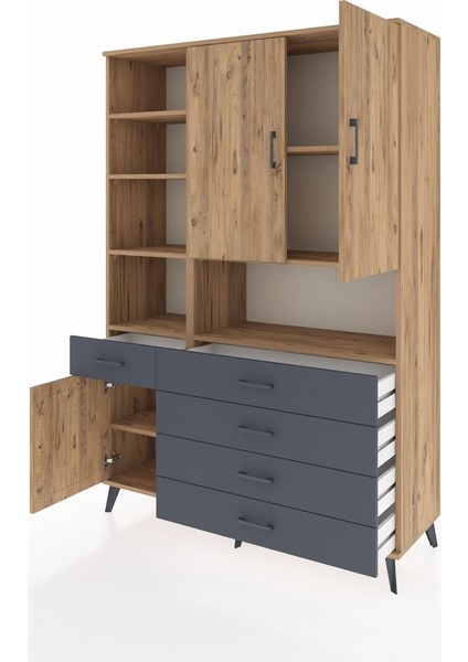Hyperion Dolap 8 Raflı 5 Çekmeceli 3 Kapaklı 132X44X195 Çam-Çam/antrasit modelleri