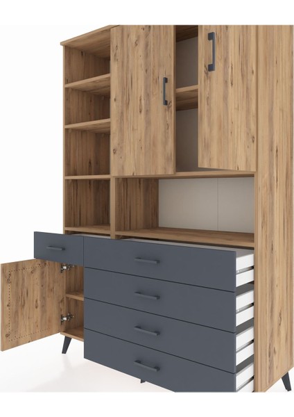 Hyperion Dolap 8 Raflı 5 Çekmeceli 3 Kapaklı 132X44X195 Çam-Çam/antrasit fırsatları