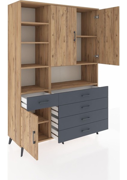 Hyperion Dolap 8 Raflı 5 Çekmeceli 3 Kapaklı 132X44X195 Çam-Çam/antrasit indirimleri