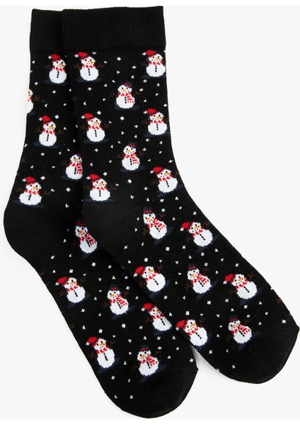 Kardan Adam Desenli Soket Çorap