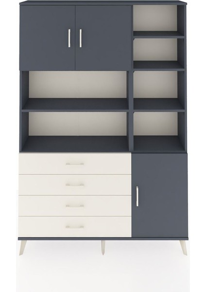 Arges Dolap 9 Raflı 4 Çekmeceli 3 Kapaklı 132X30X195 Antrasit-Antrasit/aytaşı