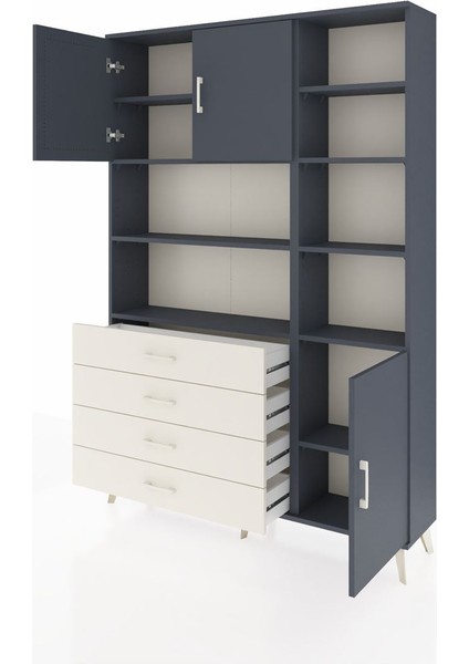 Arges Dolap 9 Raflı 4 Çekmeceli 3 Kapaklı 132X30X195 Antrasit-Antrasit/aytaşı modelleri