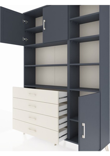 Arges Dolap 9 Raflı 4 Çekmeceli 3 Kapaklı 132X30X195 Antrasit-Antrasit/aytaşı fırsatları