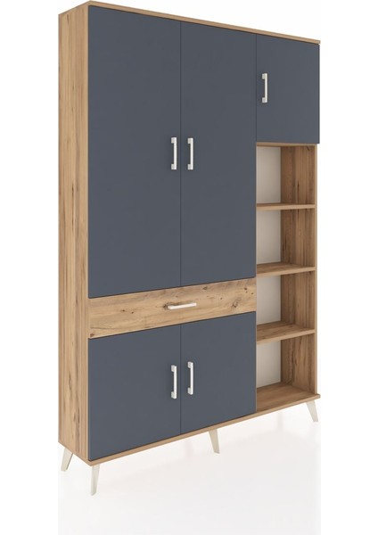 Arges Dolap 10 Raflı Tek Çekmeceli 5 Kapaklı 132X30X195 Çam-Antrasit/çam fiyatları